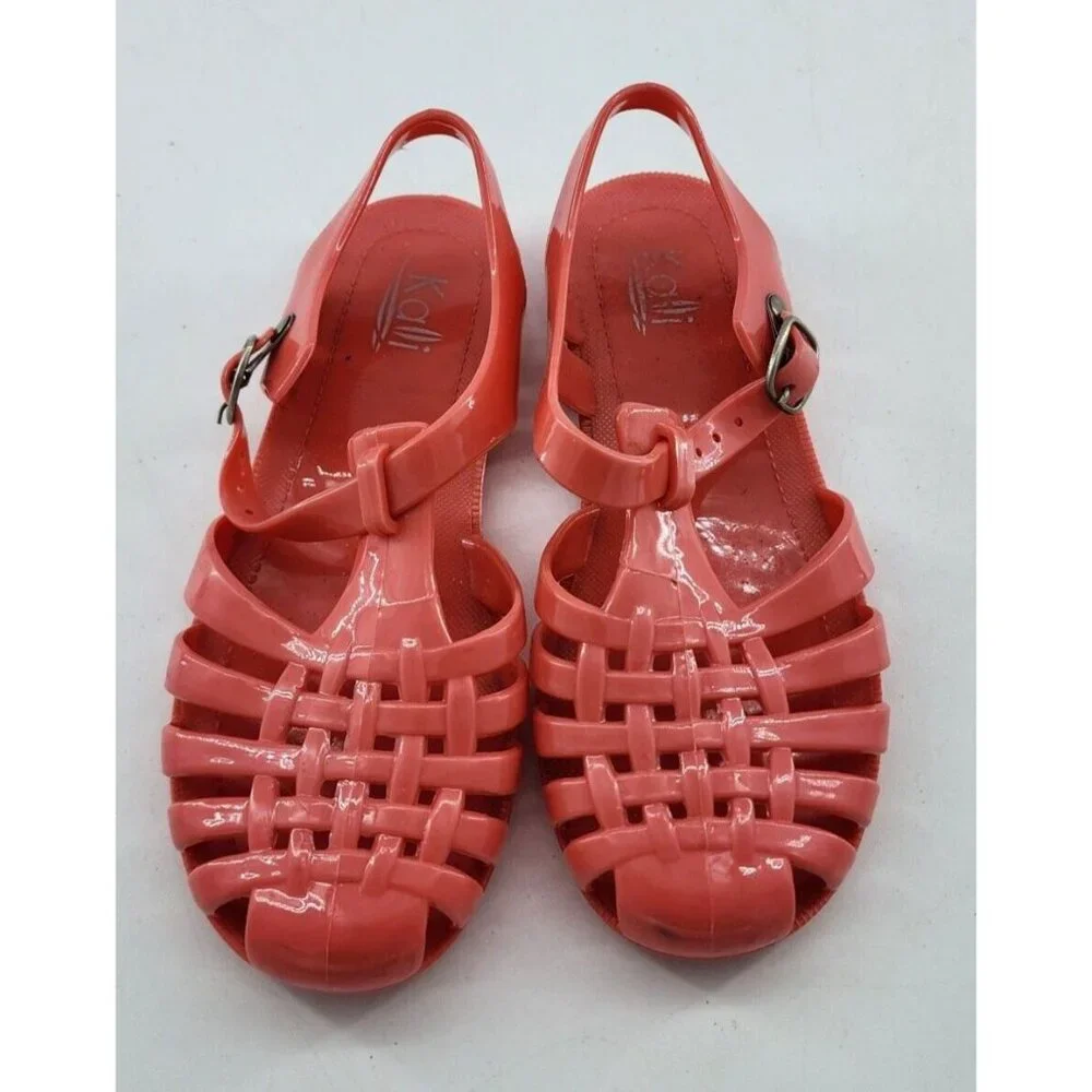 Kali Girls Flat‎ Heel Woven Top Jelly Sandals Fisherman Y2K Style Peach Size 13